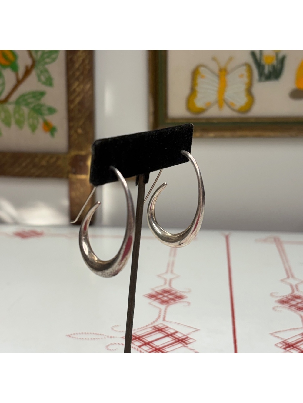 Sterling silver crescent shaped grunge style hoop earrings